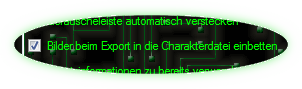 Optionsfenster: 'Bilder beim Export in die Charakterdatei einbetten'